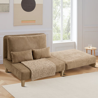 Ebern Designs Convertible Armchair Sleeper Sofa Bed with Storage Pockets and High-End Chenille Upholstery