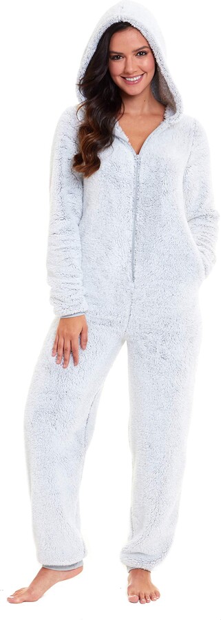 Slumber Hut® Womens Fleece Hooded Onesie All in One Pyjamas - Womens ...
