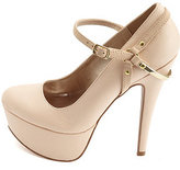 Thumbnail for your product : Charlotte Russe Gold-Plated Heel Harness Mary Jane Pumps