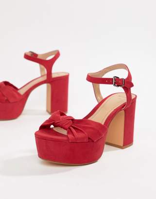 Bershka Red Knot Front Platform Sandals