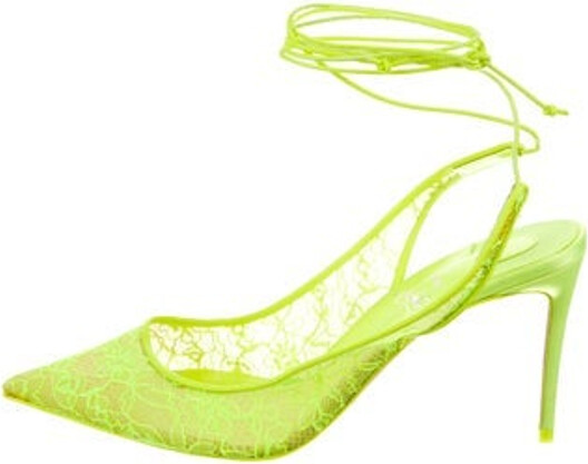 Christian Louboutin Lace Slingback Pumps Yellow Pointed-Toes Wrap-Around Straps & Tie Closures Designer