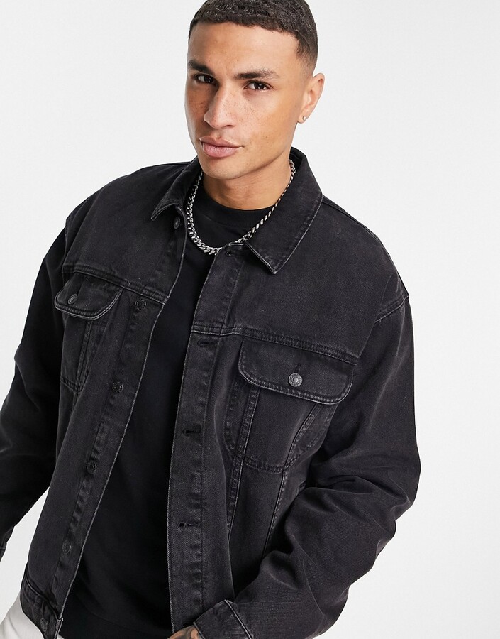 Topman oversized fit denim jacket in washed black - ShopStyle