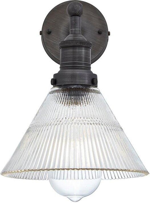 Industville Brooklyn Glass Funnel Wall Light, 7 Inch, Pewter Holder