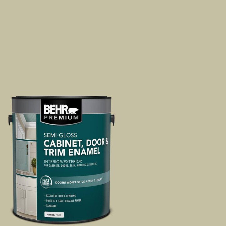 BEHR PREMIUM 1 gal. #S350-3 Washed Olive Semi-Gloss Enamel Interior/Exterior Cabinet, Door & Trim Paint