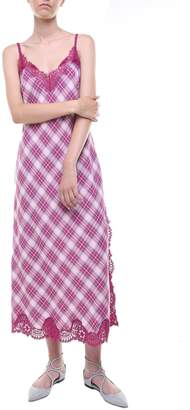 Alberta Ferretti Lace-trimmed Checked Cotton-blend Midi Dress