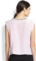 Thumbnail for your product : Rebecca Taylor Silk Rhinestone-Neck Asymmetrical Paneled Top