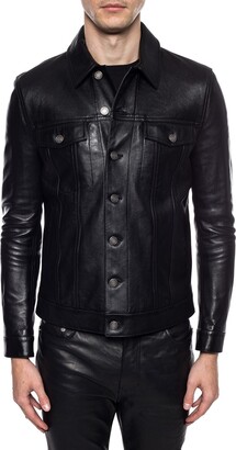 Saint Laurent Leather Jacket With Pockets, , - Black