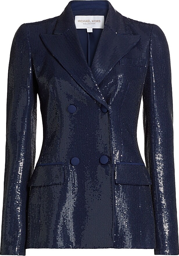 Michael Kors Collection Women's Sequined Double-Breasted Blazer - Maritime - Size 4
