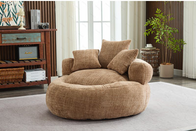 Foam Bean Bag Chairs for Adults/Teens with Filling,Bean Bag Lazy Sofa with Ultra Soft Chenille Cover,Round Bean Bag,Indoor & Outdoor(Coffee)