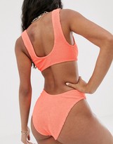Thumbnail for your product : Sorbet Asos Design ASOS DESIGN mix and match crinkle high leg hipster bikini bottom in coral