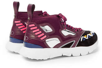 Valentino Heroes Reflex Suede, Leather and Mesh Sneakers - Men - Burgundy