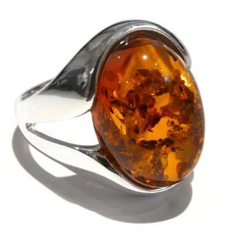 Goldmajor Sterling Silver 925 and Cognac Amber Signet Style Ring- Size L