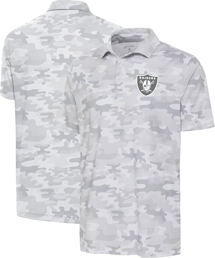 Antigua Men's White Las Vegas Raiders Anthracite Logo Collide Polo