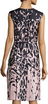 Thumbnail for your product : J. Mendel Sleeveless Feline-Print Dress, Kitten Pink/Noir