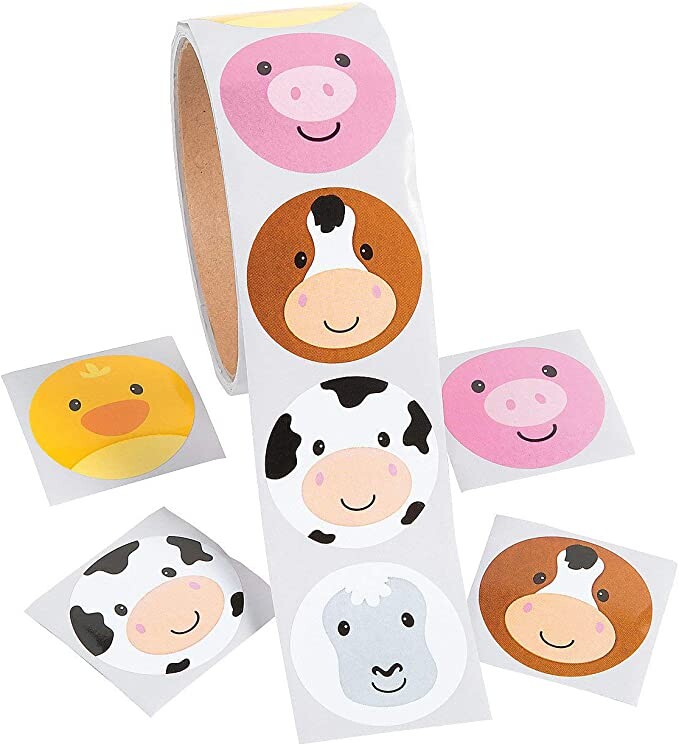 Fun Express - Simple Face Farm Animal Roll Stickers - Stationery - Stickers - Stickers - Roll - 100 Pieces