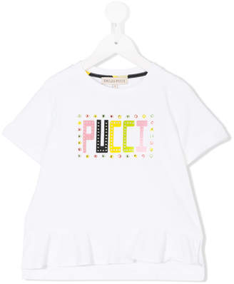 Emilio Pucci Junior TEEN frill trim logo embellished T-shirt
