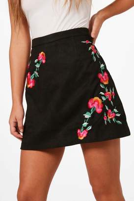 boohoo Petite Bella Embroidered Suedette Skirt