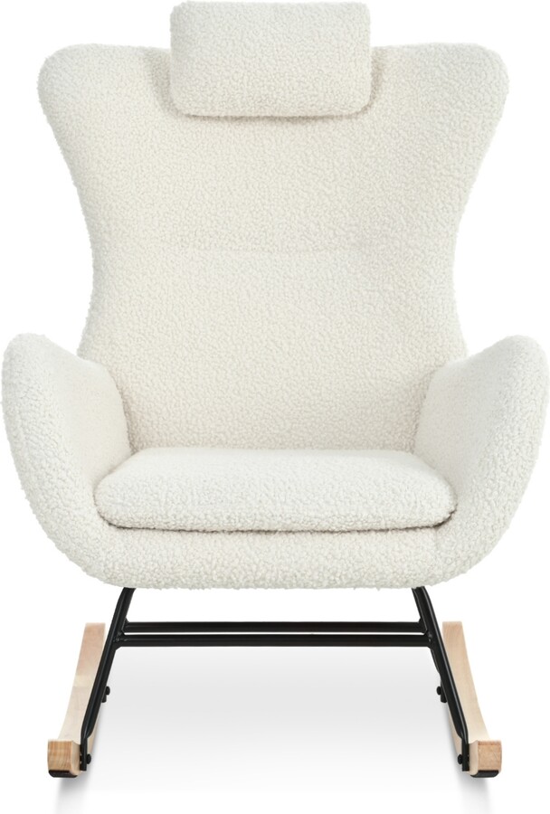 Simplie Fun White Teddy Rocker Glider Chair for Nursery & Living Room ...