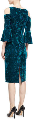 Jovani Velvet Cold-Shoulder Sheath Dress, Peacock