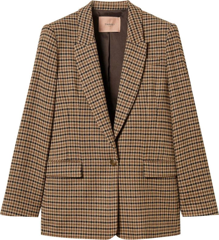 Twin-Set Checked-Print Single-Breasted Blazer
