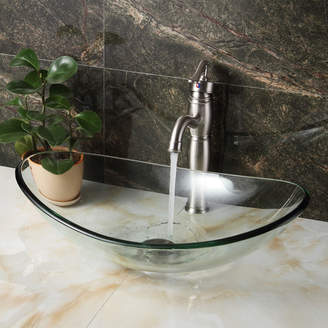 Elite Tempered Glass Oval Vessel Bathroom Sink