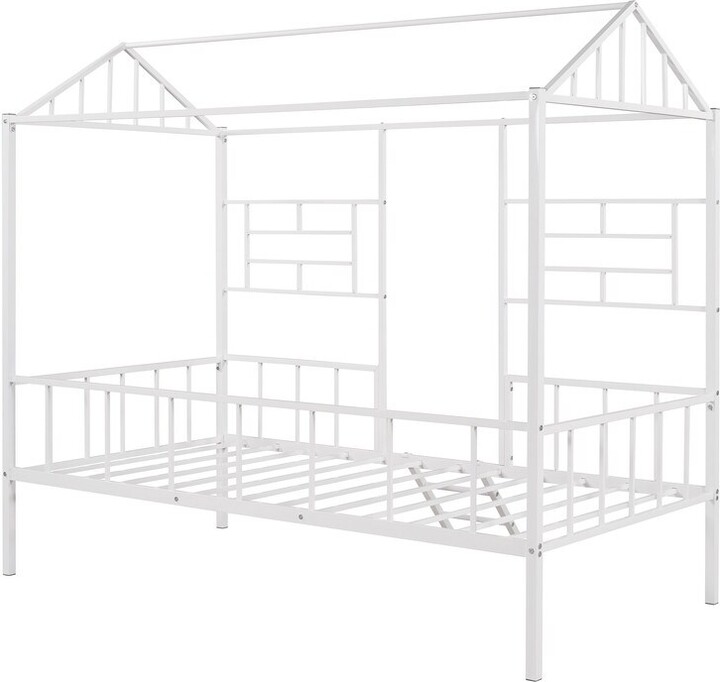 IGEMAN Twin Size Metal House Bed Frame with Slatted Support, No Box