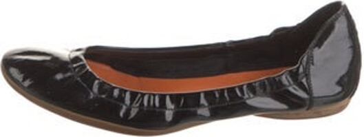 Hermes Vintage Ballet Flats Black Patent Leather Round-Toes Designer