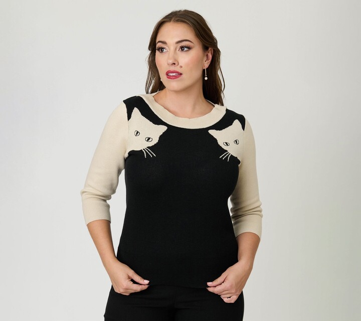 Unique Vintage Black & White Cat Sleeve Minou S weater