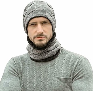 DEBAIJIA Men Women Beanie Hat Circle Scarf Outdoor Set Padded Velvet Cozy Knitted Cap Neckerchief Winter Casual Warm Soft Solid Color Fashion Suitable for Adult Male Female Sports Unisex