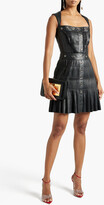 Thumbnail for your product : ZUHAIR MURAD Eyelet-embellished pintucked leather mini dress