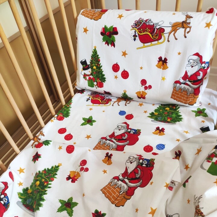 Santa Claus Cot Bed Pillowcase Toddler Set, Kids Gift, Christmas Gift Kids, Bedding Sheets