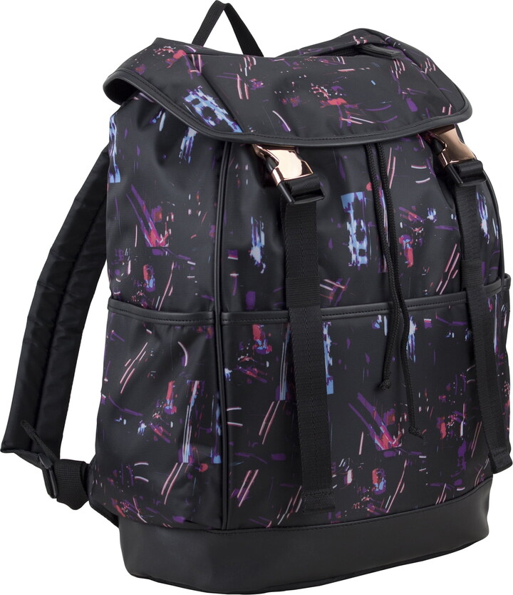 Bodhi Unisex Drawstring Backpack with Dual Buckles, Black Brushstrokes