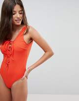 Thumbnail for your product : Wolfwhistle Wolf & Whistle Textured Lace Up Swimsuit D-F Cup