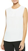 Thumbnail for your product : Misook Pearl Trim Sleeveless Crepe De Chine Blouse