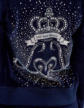 Lipsy Velour Hoodie With Diamonte Crown Back