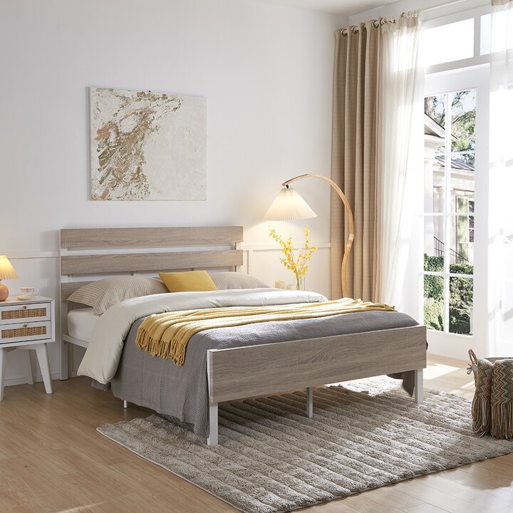 MOLAMOLA Metal and Solid Wood Platform Bed Frame with Headbord & Footboard, No Box Spring Needed