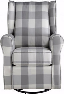 Latitude Run Recliner Function Grayand White Fabric Upholstered Glider Chair With Swivel