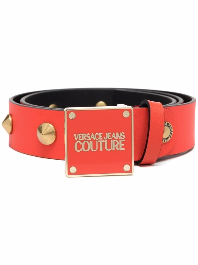 Versace Jeans Couture Logo-Buckle Rockstud Leather Belt - ShopStyle