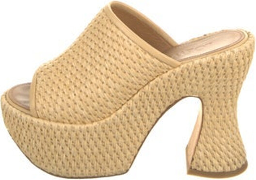 Loewe Straw Slides Neutrals Leather Trim Embellishment Platform