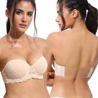 Women's Deep V Plunge Padded Push Up Convertible Bra with Clear