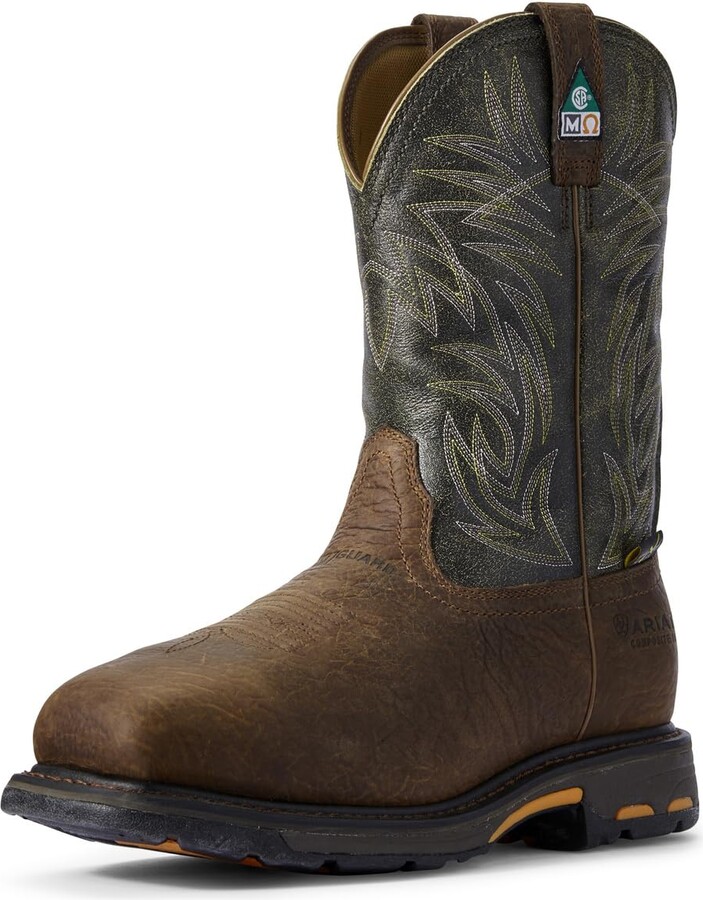 Ariat BMVY9 Mens WorkHog Wide Square Toe CSA MetGuard Composite Toe Work Boot Ridge Brown/Moss Green 7