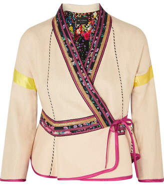 Etro Satin-trimmed Embroidered Linen-blend Wrap Jacket