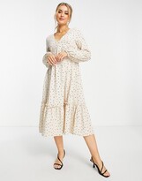 Thumbnail for your product : In The Style x Jac Jossa polka dot print midaxi tiered dress in beige spot