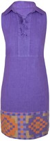 Thumbnail for your product : Haris Cotton - Lace Up Neck Sleeveless Mini Linen Dress With Embroidered Panels - Lavender/Mango