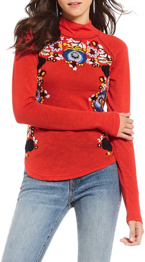 disco rose embroidered turtleneck top