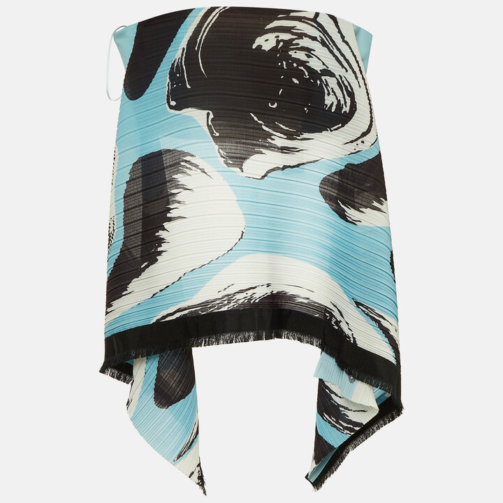 SOLACE London Blue/Black Abstract Print Crepe Pleated Svana Corset Top M