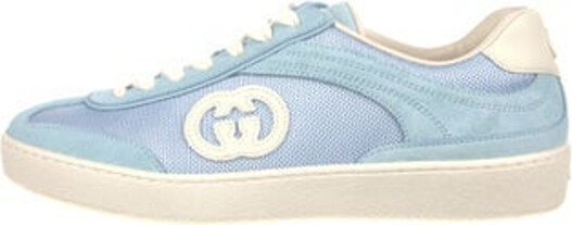 Gucci Suede Low Top Sneakers Blue GG Logo & Interlocking G Logo Rubber Trim Round-Toes Lace-Up Closure at Uppers Includes Box & Dust Bag Designer