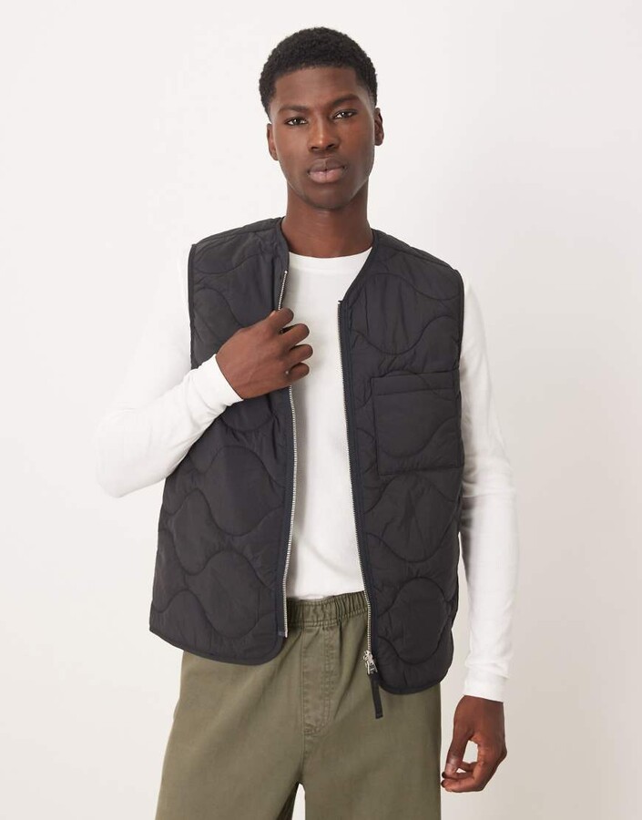 Arket quilted vest with zip front in black