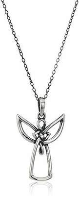 Celtic Oxidized 925 Sterling Silver Knot Angel Pendant Necklace With 18" Cable Chain