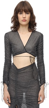 Oseree Cropped Long Sleeve Lurex Wrap Top